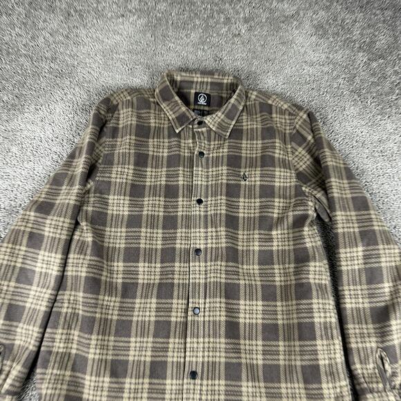 Volcom Shirt Jacket Mens XL Brown Plaid Fleece Button Up Lined Flannel Outdoor - Picture 3 of 12